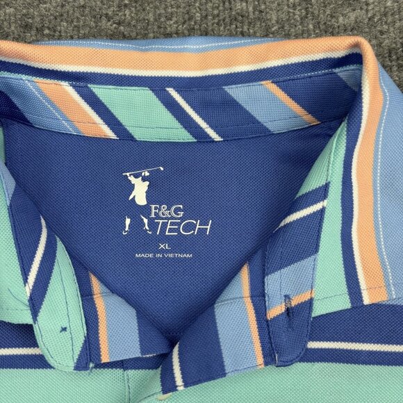 F&G Tech Polo Shirt Mens XL Blue Stripe The Madison Club Golf Performance - Picture 2 of 6